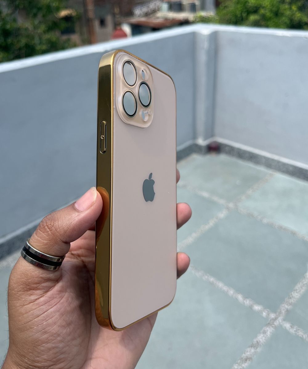 Golden Electroplated Chrome Glass Lense Case For Apple Iphone 13