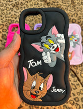 Load image into Gallery viewer, Black T&amp;J Cartoon cute silicone case for Apple Iphone 15
