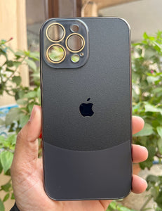 Black Leather 2in1 Glass Lense Case For Apple Iphone 13 Pro Max
