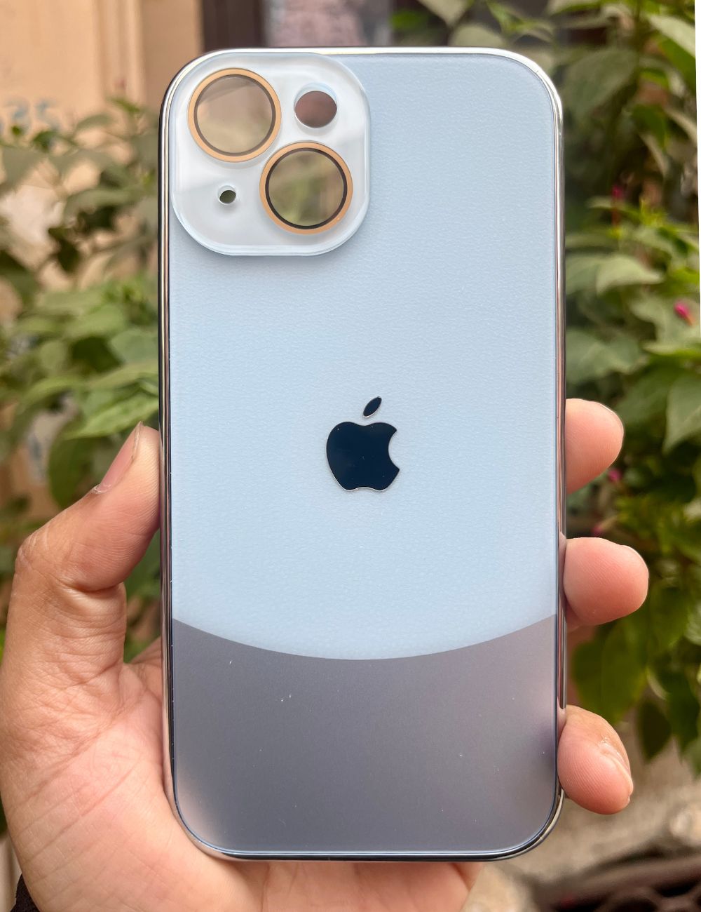 Sea Blue Leather 2in1 Glass Lense Case For Apple Iphone 15 Plus