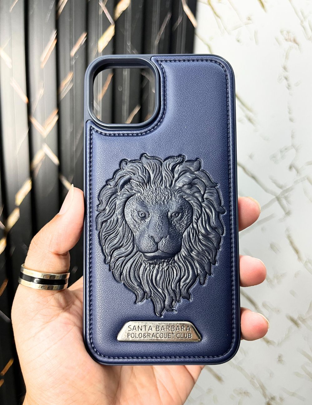 Deep Blue Lion Engraved Luxury Designer Case For Apple Iphone 15