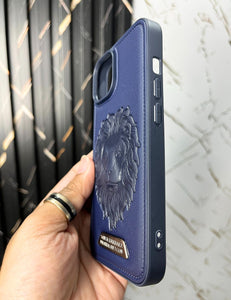 Deep Blue Lion Engraved Luxury Designer Case For Apple Iphone 15