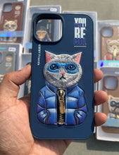 Load image into Gallery viewer, Blue Cat Zipper Working Jacket Luxury Case For Apple Iphone 13
