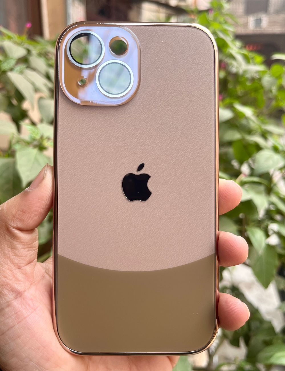 Brown Leather 2in1 Glass Lense Case For Apple Iphone 13