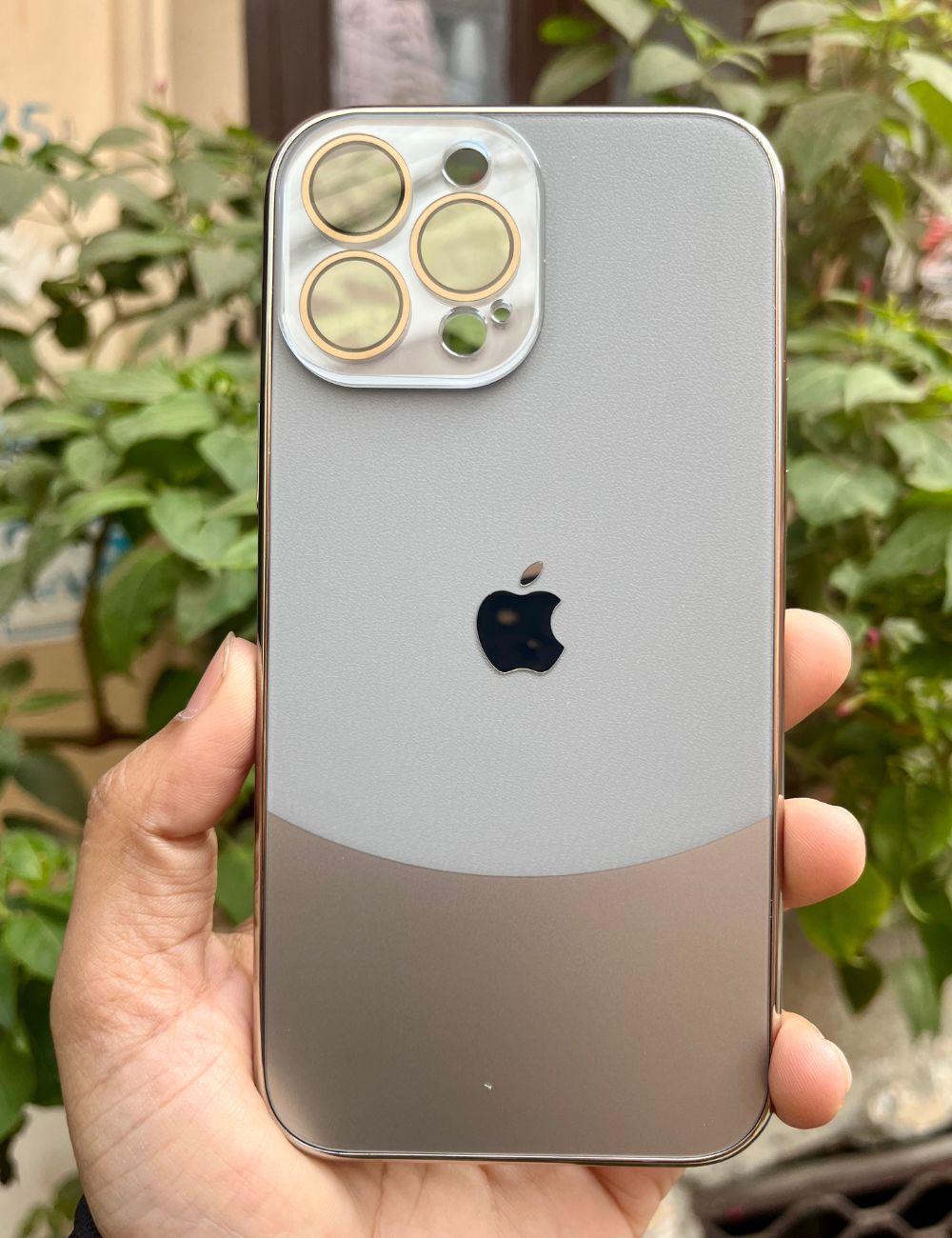 Grey Leather 2in1 Glass Lense Case For Apple Iphone 14 Pro Max
