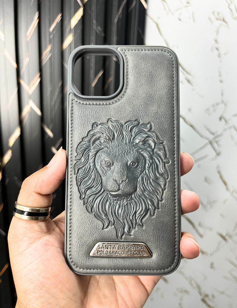 Titanium Grey Lion Engraved Luxury Designer Case For Apple Iphone 13