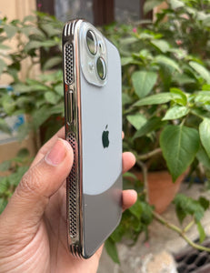 Grey Leather 2in1 Glass Lense Case For Apple Iphone 13
