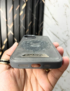 Titanium Grey Lion Engraved Luxury Designer Case For Apple Iphone 13