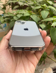 Grey Leather 2in1 Glass Lense Case For Apple Iphone 13