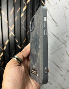 Titanium Grey Lion Engraved Luxury Designer Case For Apple Iphone 13