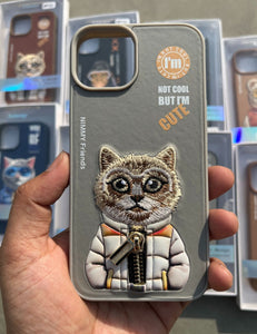 Grey Cat Zipper Working Jacket Luxury Case For Apple Iphone 15