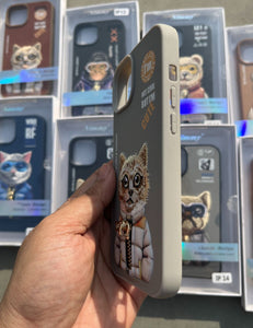 Grey Cat Zipper Working Jacket Luxury Case For Apple Iphone 15