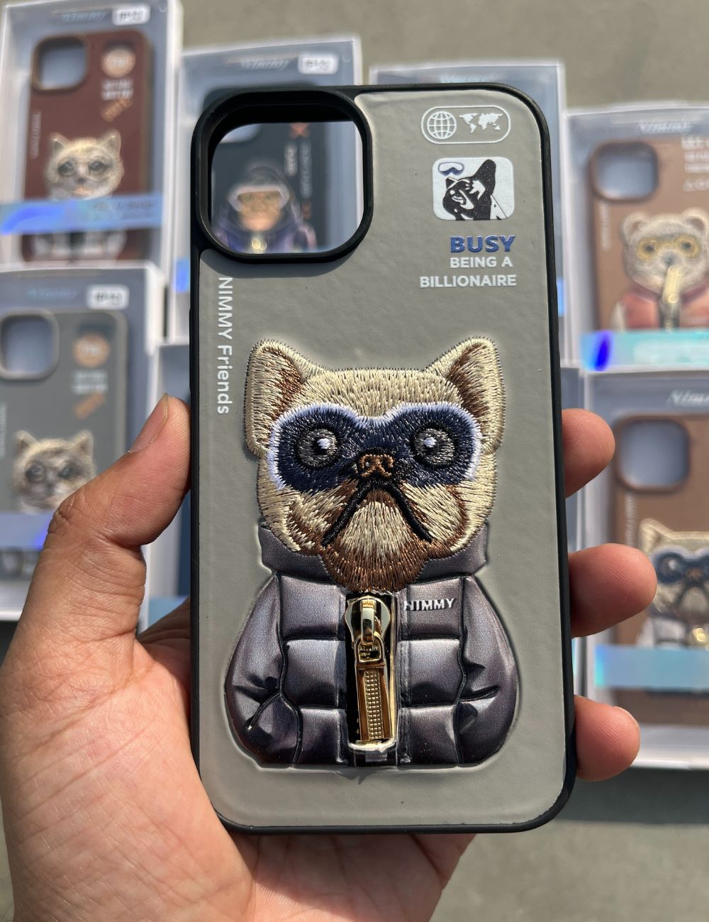 Grey Dog Zipper Working Jacket Luxury Case For Apple Iphone 15