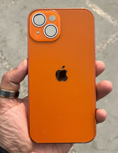 Load image into Gallery viewer, Orange Electroplated Chrome Glass Lense Case For Apple Iphone 15
