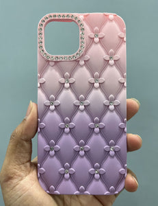 Ombre Pink Purple Diamond Flower Case For Apple Iphone 15