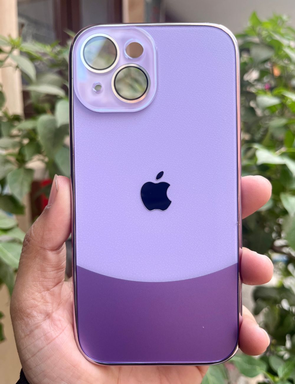 Purple Leather 2in1 Glass Lense Case For Apple Iphone 14