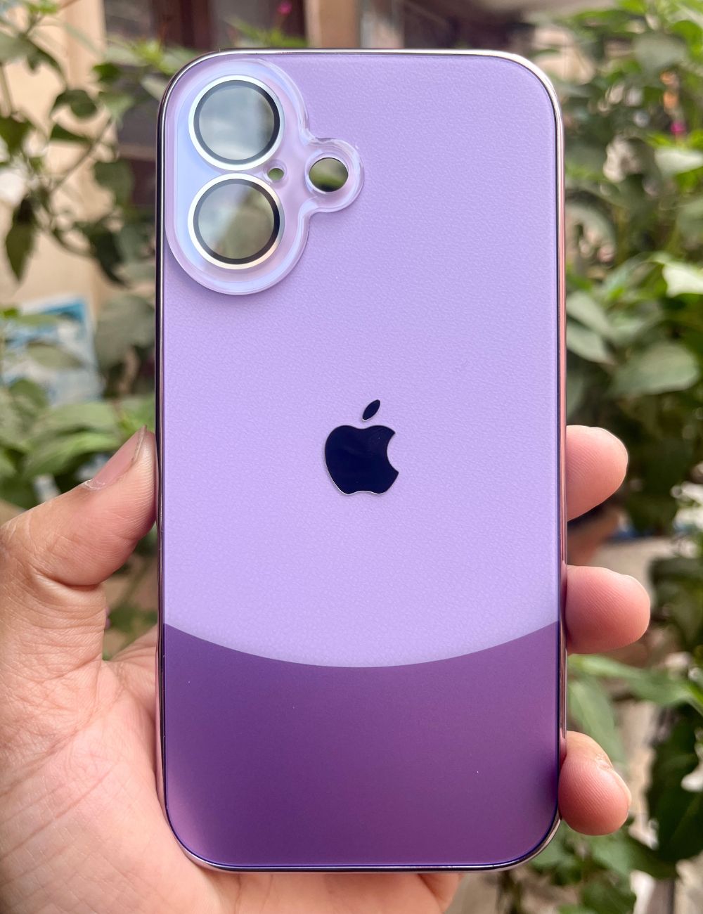 Purple Leather 2in1 Glass Lense Case For Apple Iphone 16 Plus