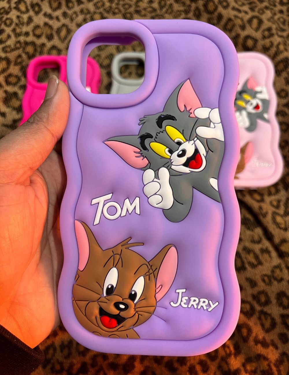 Purple T&J Cartoon cute silicone case for Apple Iphone 15