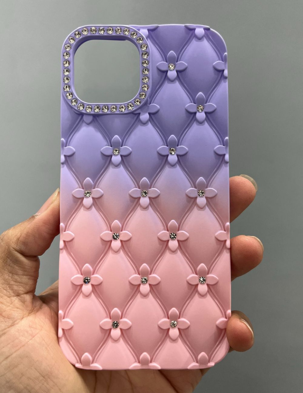 Ombre Purple Pink Diamond Flower Case For Apple Iphone 15