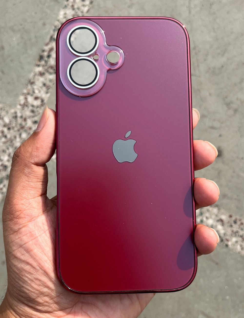 Deep Red Electroplated Chrome Glass Lense Case For Apple Iphone 16 Plus
