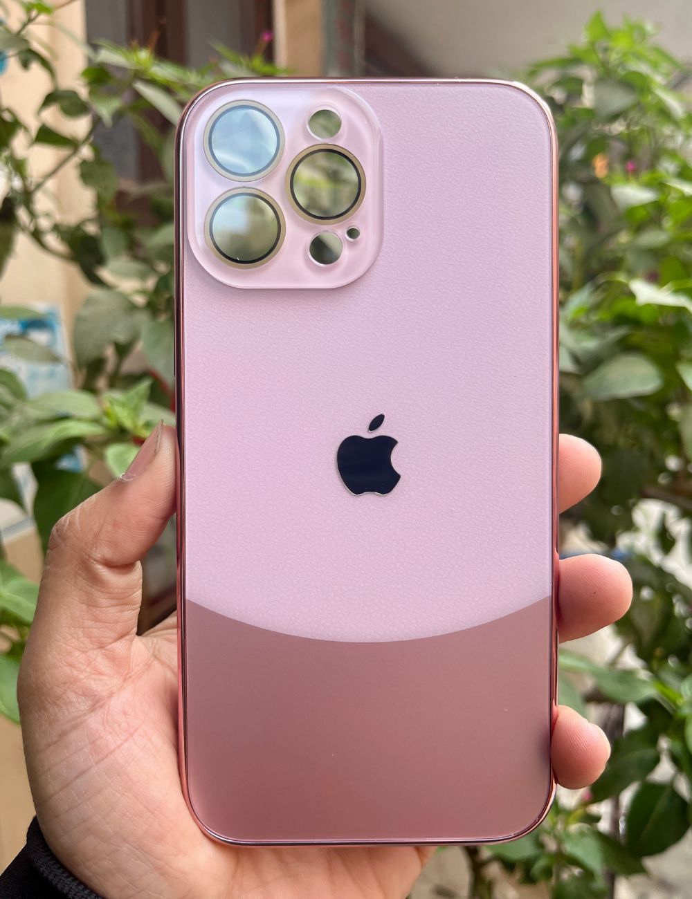 Rose Gold Leather 2in1 Glass Lense Case For Apple Iphone 14 Pro Max