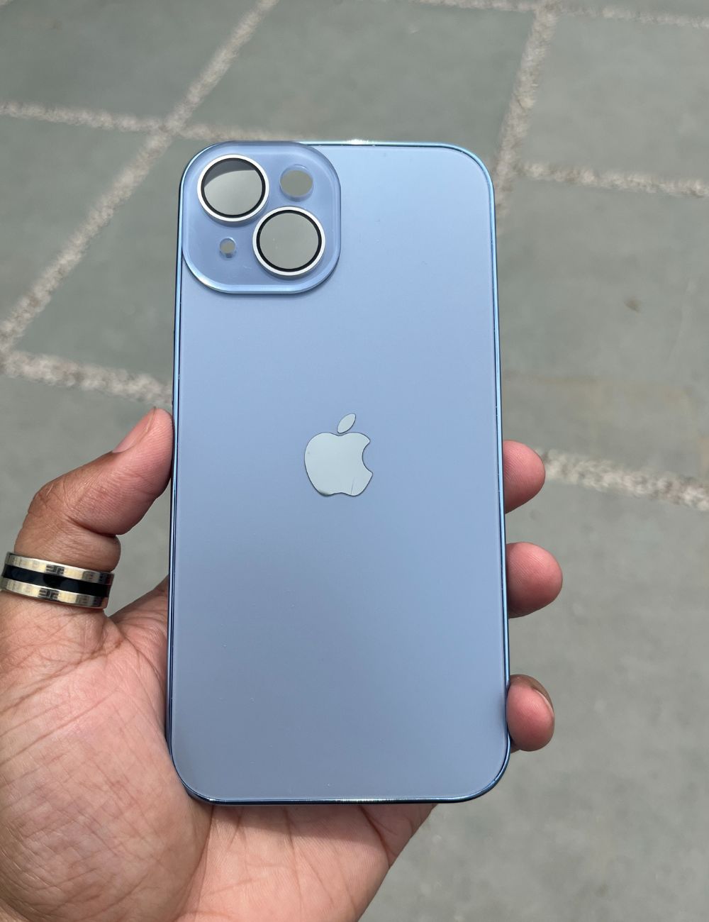 Sierra Blue Electroplated Chrome Glass Lense Case For Apple Iphone 15 Plus