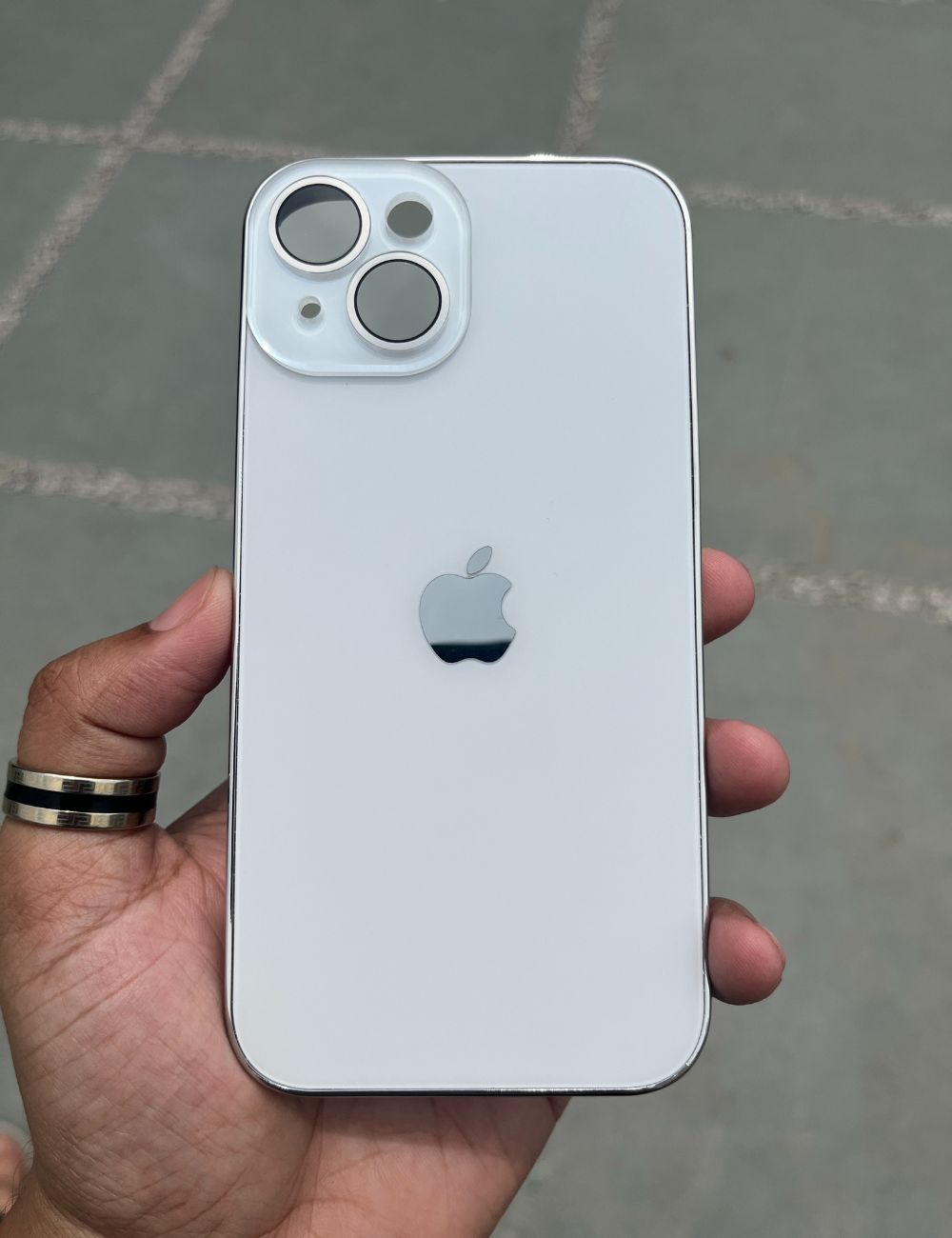 White Electroplated Chrome Glass Lense Case For Apple Iphone 14 Plus