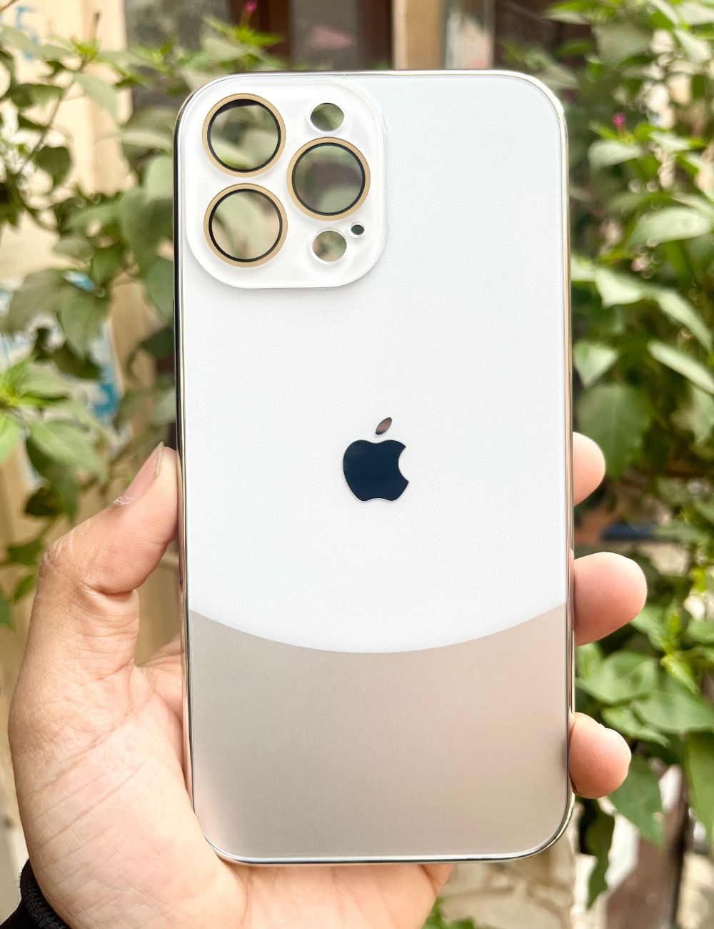 White Leather 2in1 Glass Lense Case For Apple Iphone 13 Pro Max