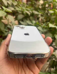 White Leather 2in1 Glass Lense Case For Apple Iphone 13