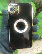 Load image into Gallery viewer, Black 6D chrome logo cut silicone case for Apple Iphone 12

