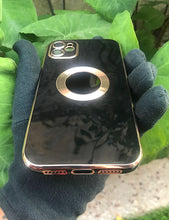 Load image into Gallery viewer, Black 6D chrome logo cut silicone case for Apple Iphone 12
