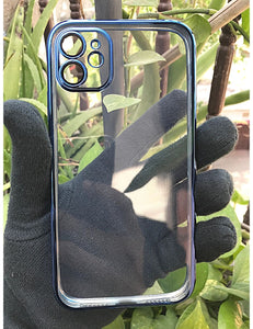 Blue metallic chrome with lense transparent case for Apple Iphone 11