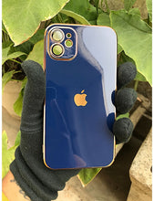 Load image into Gallery viewer, Blue 6D chrome with lense silicone case for Apple Iphone 12
