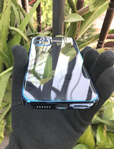 Blue metallic chrome with lense transparent case for Apple Iphone 11