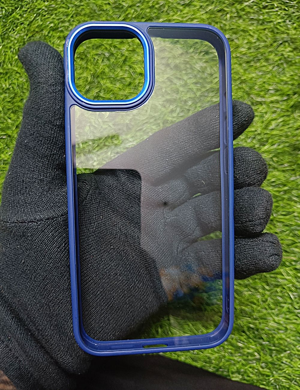 Blue metal lense transparent case for Apple Iphone 13 Pro Max