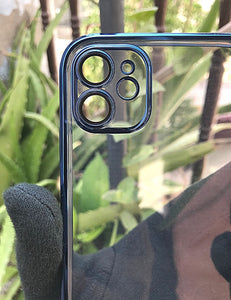 Blue metallic chrome with lense transparent case for Apple Iphone 11