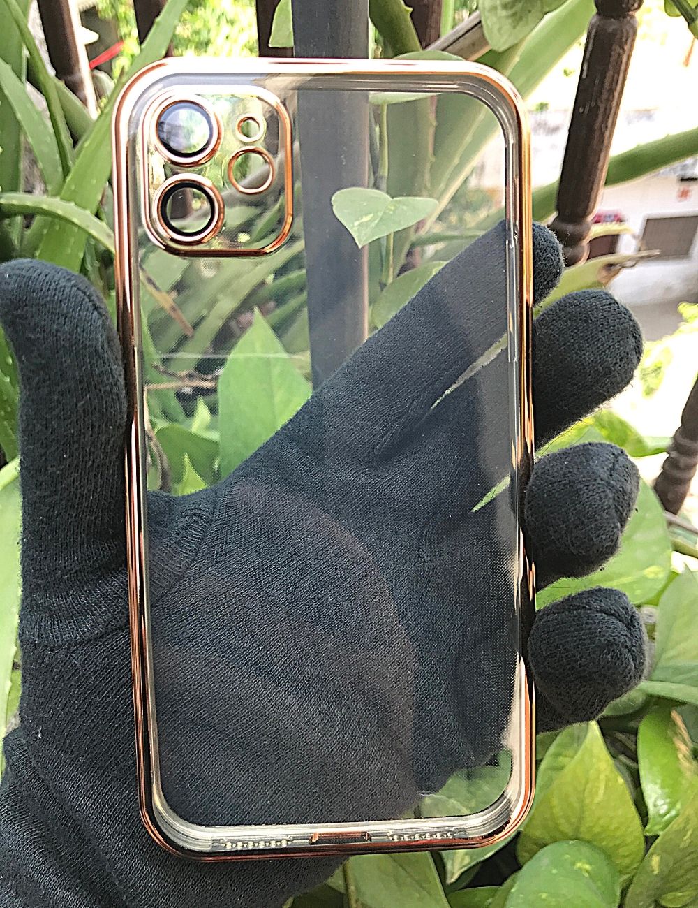 Golden metallic chrome with lense transparent case for Apple Iphone 11