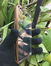 Load image into Gallery viewer, Golden metallic chrome with lense transparent case for Apple Iphone 11
