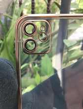 Load image into Gallery viewer, Golden metallic chrome with lense transparent case for Apple Iphone 11
