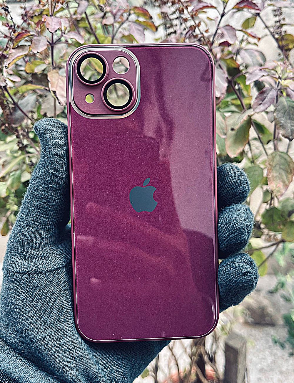 Maroon 9D glass camera lense premium case for Apple Iphone 13