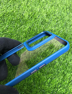 Mid Blue metal lense transparent case for OnePlus Nord 2
