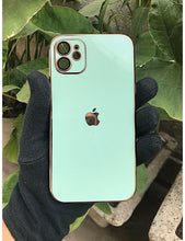 Load image into Gallery viewer, Mint Green 6D chrome with lense silicone case for Apple Iphone 12
