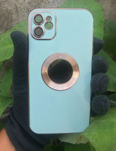 Load image into Gallery viewer, Mint Green 6D chrome logo cut silicone case for Apple Iphone 12
