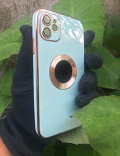 Load image into Gallery viewer, Mint Green 6D chrome logo cut silicone case for Apple Iphone 12
