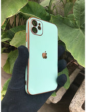 Load image into Gallery viewer, Mint Green 6D chrome with lense silicone case for Apple Iphone 12

