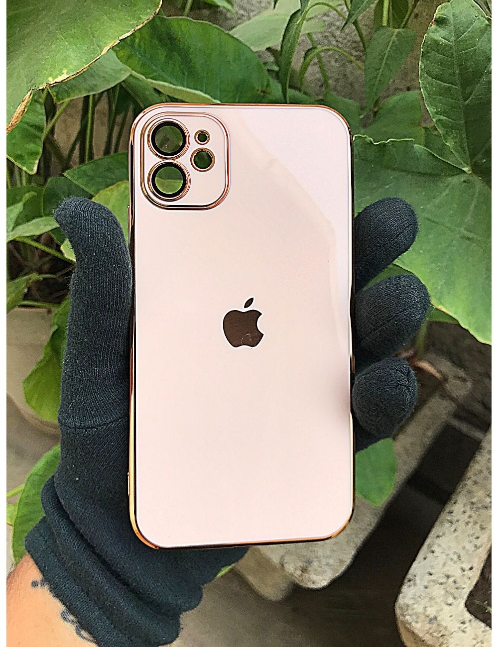 Peach 6D chrome with lense silicone case for Apple Iphone 12