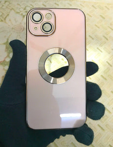 Peach 6D chrome logo cut silicone case for Apple Iphone 13