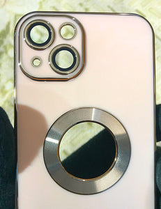 Peach 6D chrome logo cut silicone case for Apple Iphone 13
