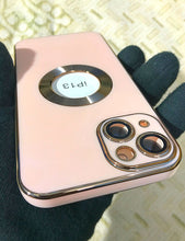 Load image into Gallery viewer, Peach 6D chrome logo cut silicone case for Apple Iphone 13
