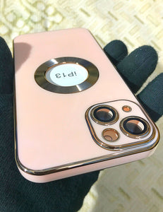 Peach 6D chrome logo cut silicone case for Apple Iphone 13